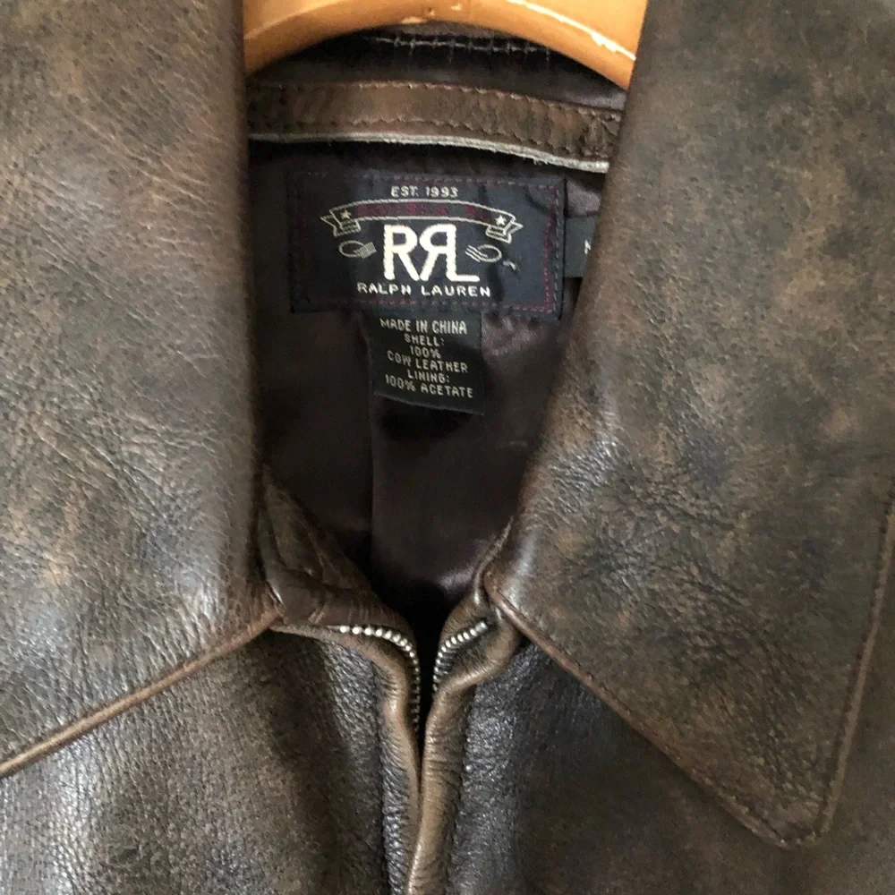 Ralph Lauren, RRL, Double R, Polo Men’s Leather Jacket Brown Vintage Style Cow - Picture 2 of 8